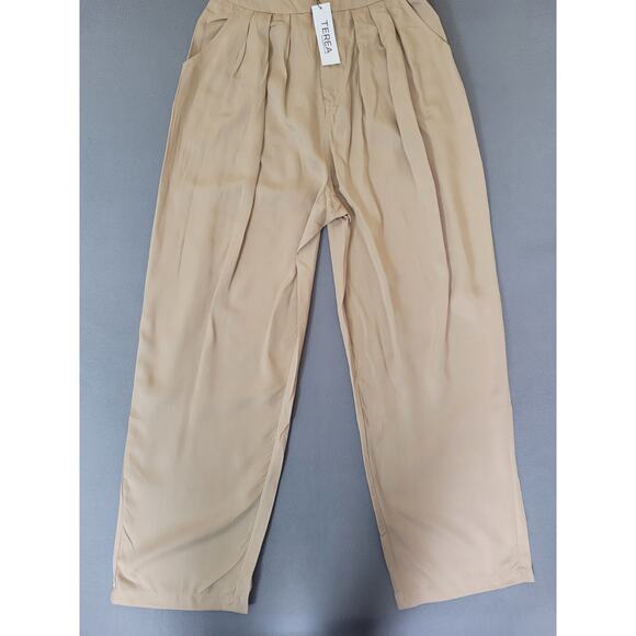 TEREA Womens Lexie Pleated Front Pants Pockets Wide Leg Hummus Trousers Medium - Picture 5 of 8